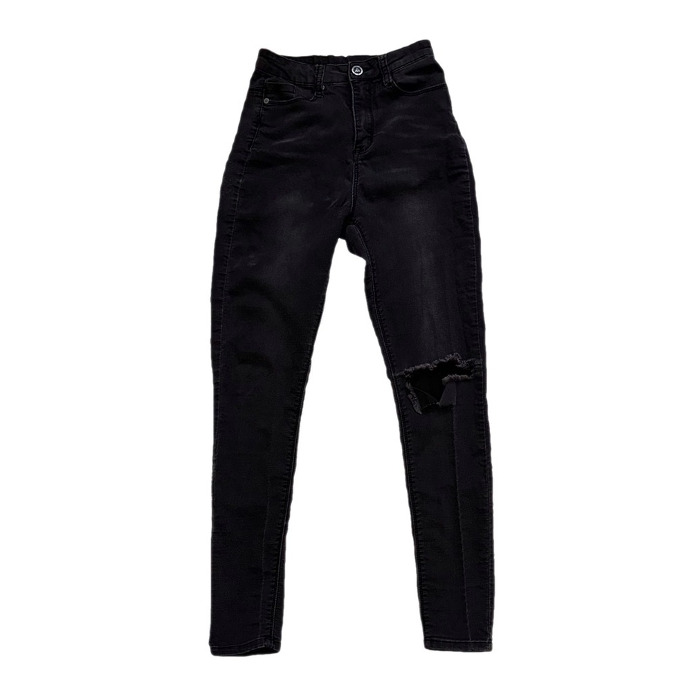 UNIF Black Stretch Jeans Ripped Distressed Inseam 26” Mid-Rise 5 Pocket